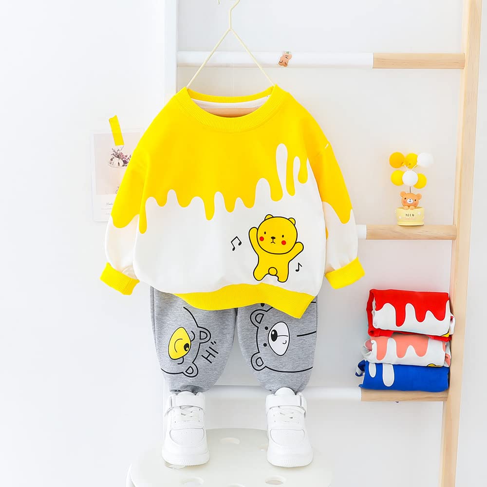 Googo Gaaga Boy's Cotton Full Sleeves Sweatshirt with Pant Set in Yellow Color