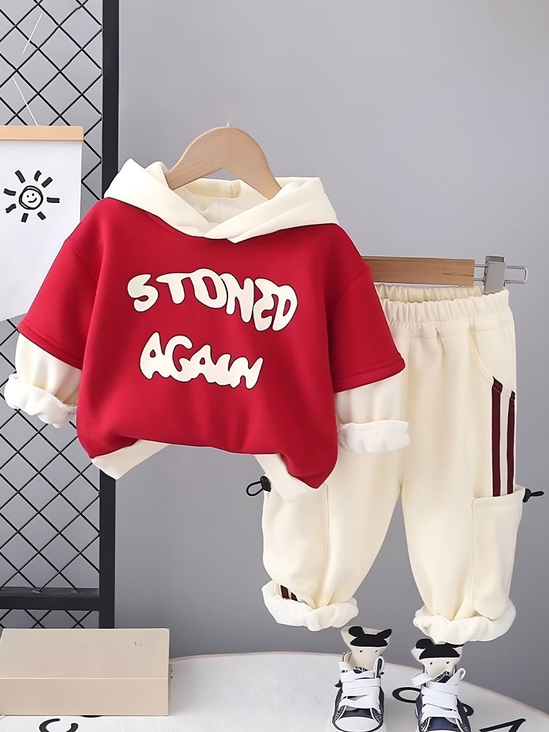 Googo Gaaga Boys Cotton Fleece Printed Hoodie Sweatshirt with Joggers in Clothing Set | Winter Fleece Fabric | Full Sleeves
